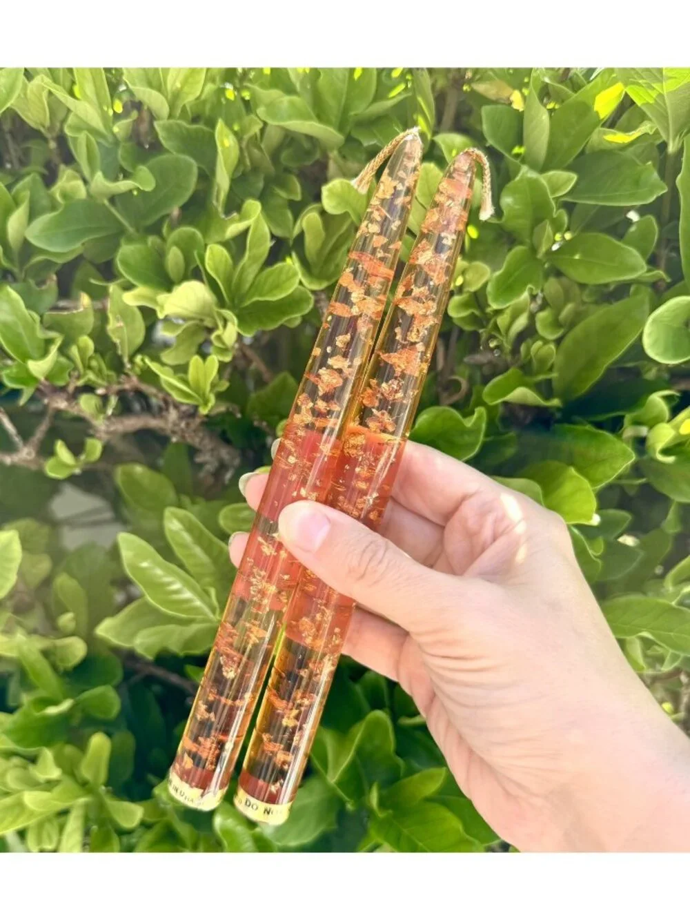 Vintage Orange Gold Flake Lucite Candle Set 8